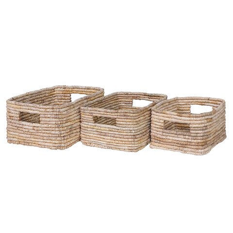 Coil Abaca Rectangular Basket, Set Of 3
